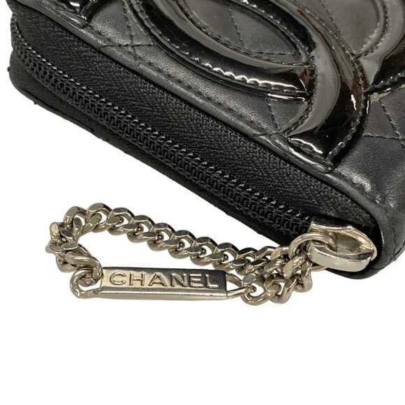 Auth CHANEL Cambon Line A50078 Black Lambskin Patent Leather Long Wallet - Picture 11 of 12